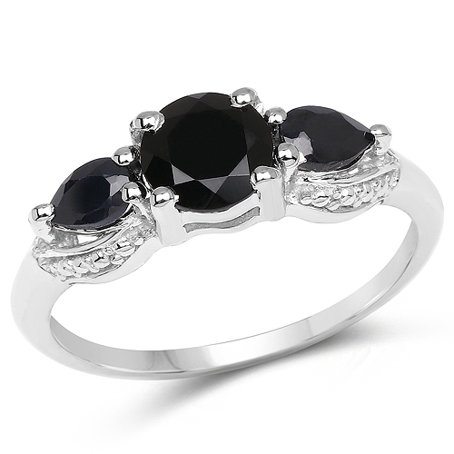 Sapphire-1.45 Carat Genuine Black Sapphire .925 Sterling Silver Ring