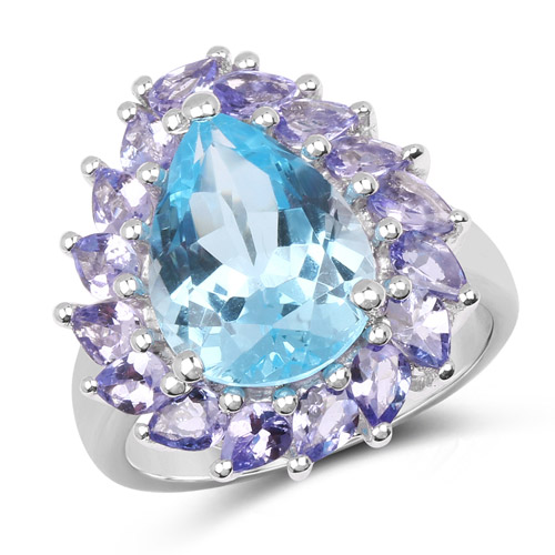 Rings-7.74 Carat Genuine Blue Topaz and Tanzanite .925 Sterling Silver Ring