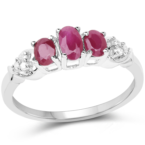 Ruby-0.76 Carat Genuine Ruby and White Diamond .925 Sterling Silver Ring