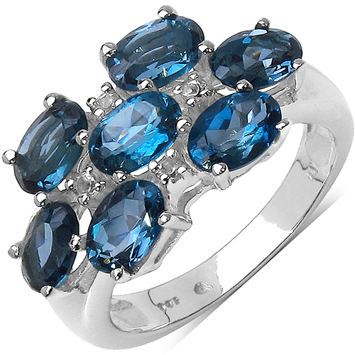 Rings-4.58 Carat Genuine London Blue Topaz & White Diamond .925 Sterling Silver Ring