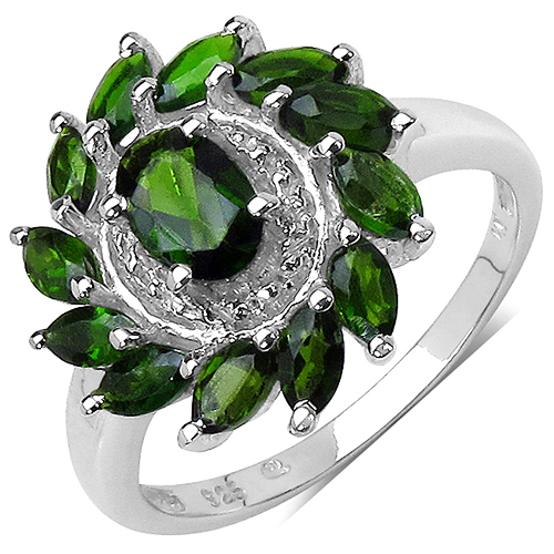 Rings-1.43 Carat Genuine Chrome Diopside .925 Sterling Silver Ring