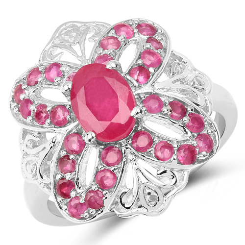 Ruby-2.12 Carat Glass Filled Ruby and Ruby .925 Sterling Silver Ring