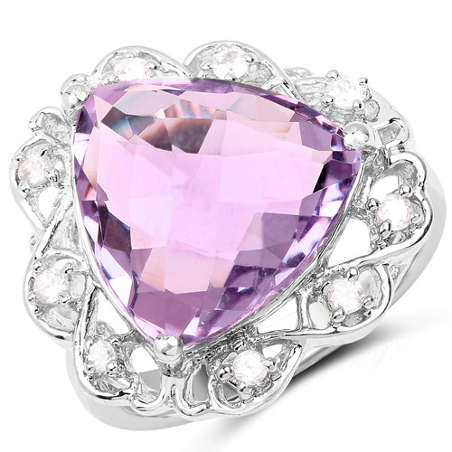 Amethyst-8.86 Carat Genuine Amethyst and White Zircon .925 Sterling Silver Ring
