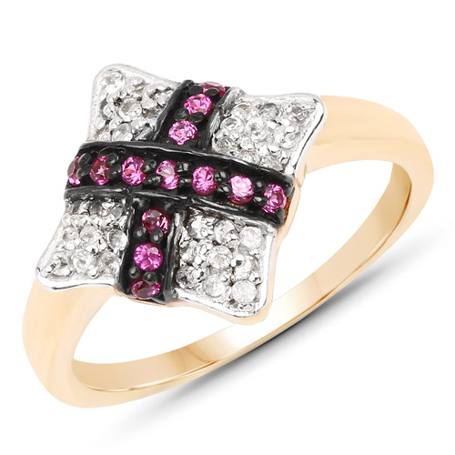 Ruby-14K Yellow Gold Plated 0.57 Carat Genuine Ruby and White Cubic Zirconia .925 Sterling Silver Ring
