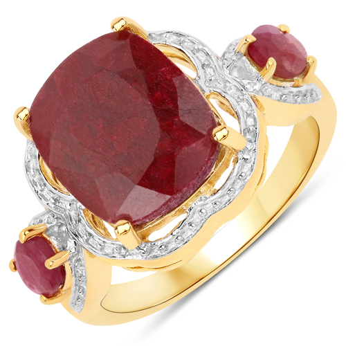 Ruby-6.71 Carat Dyed Ruby and Ruby .925 Sterling Silver Ring