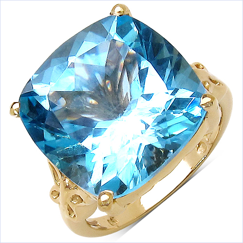 Rings-14K Yellow Gold Plated 11.94 Carat Genuine Blue Topaz & White Diamond .925 Sterling Silver Ring