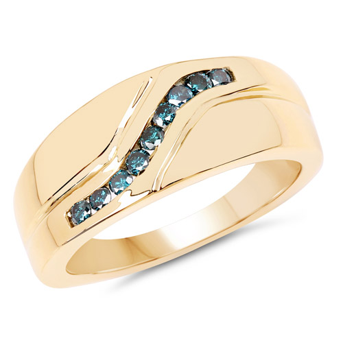 Diamond-14K Yellow Gold Plated 0.27 Carat Genuine Blue Diamond .925 Sterling Silver Ring