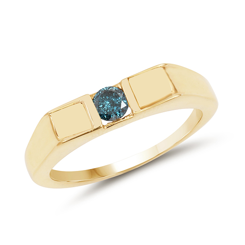 Diamond-14K Yellow Gold Plated 0.25 Carat Genuine Blue Diamond .925 Sterling Silver Ring