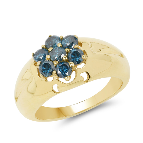 Diamond-14K Yellow Gold Plated 0.98 Carat Genuine Blue Diamond .925 Sterling Silver Ring