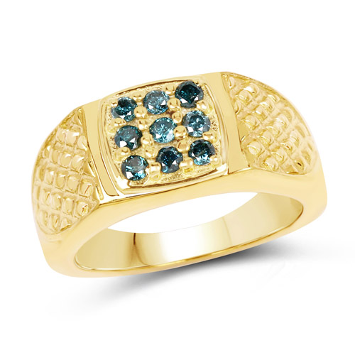Diamond-14K Yellow Gold Plated 0.36 Carat Genuine Blue Diamond .925 Sterling Silver Ring