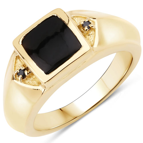 Rings-2.03 Carat Genuine Black Onyx and Black Diamond .925 Sterling Silver Ring