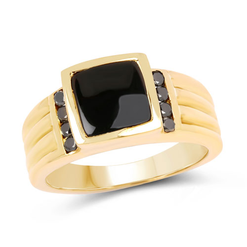 Rings-2.16 Carat Genuine Black Onyx and Black Diamond .925 Sterling Silver Ring