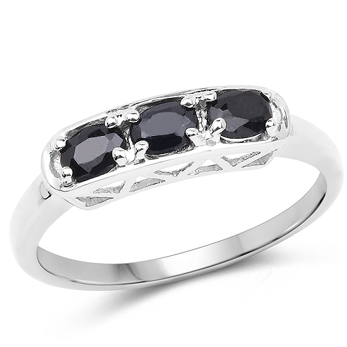 Sapphire-0.66 Carat Genuine Black Sapphire .925 Sterling Silver Ring