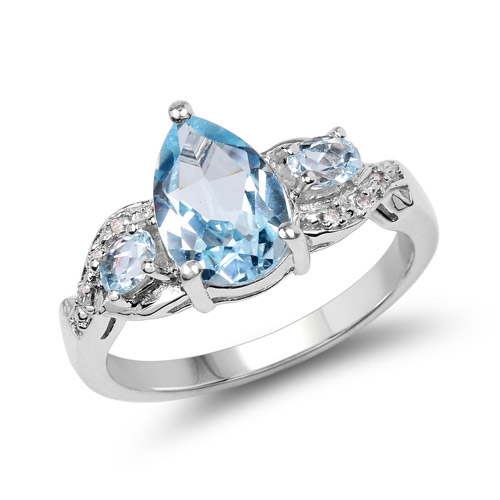 Rings-2.31 Carat Genuine Blue Topaz and White Topaz .925 Sterling Silver Ring