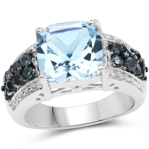 Rings-4.98 Carat Genuine Blue Topaz and London Blue Topaz .925 Sterling Silver Ring