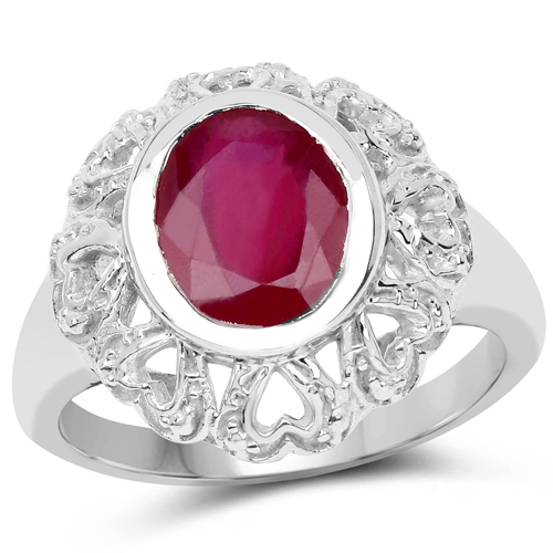 Ruby-3.10 Carat Glass Filled Ruby .925 Sterling Silver Ring