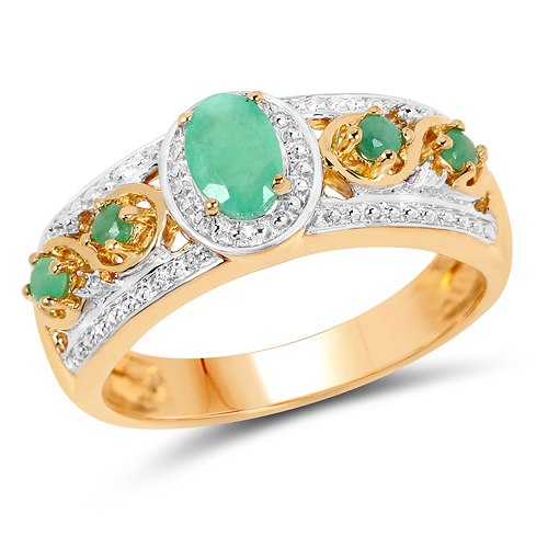 Emerald-14K Yellow Gold Plated 0.54 Carat Genuine Emerald .925 Sterling Silver Ring