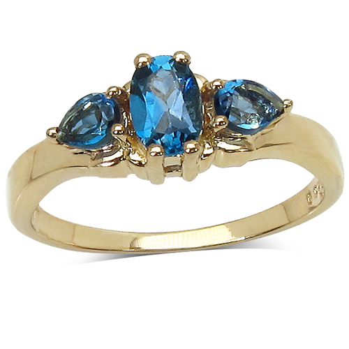 Rings-14K Yellow Gold Plated 1.05 Carat Genuine London Blue Topaz .925 Sterling Silver Ring