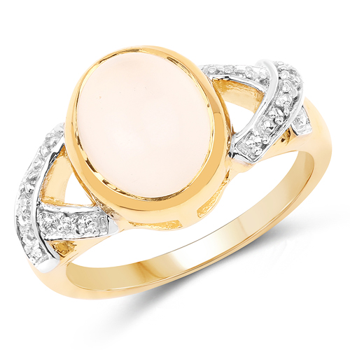 Rings-14K Yellow Gold Plated 3.06 Carat Genuine Moonstone & White Topaz .925 Sterling Silver Ring