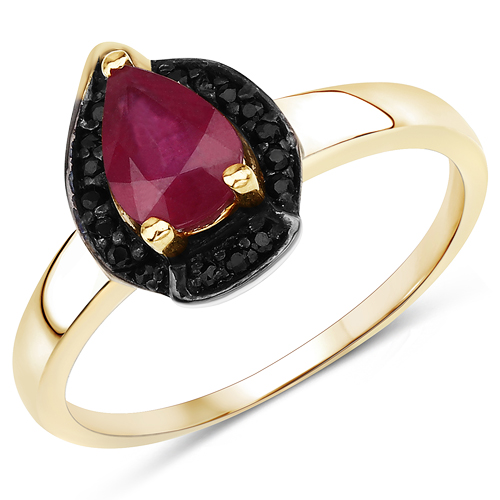 Ruby-0.94 Carat Glass Filled Ruby and Black Spinel .925 Sterling Silver Ring