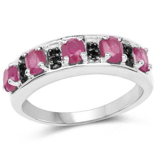 Ruby-1.16 Carat Genuine Ruby and Black Spinel .925 Sterling Silver Ring