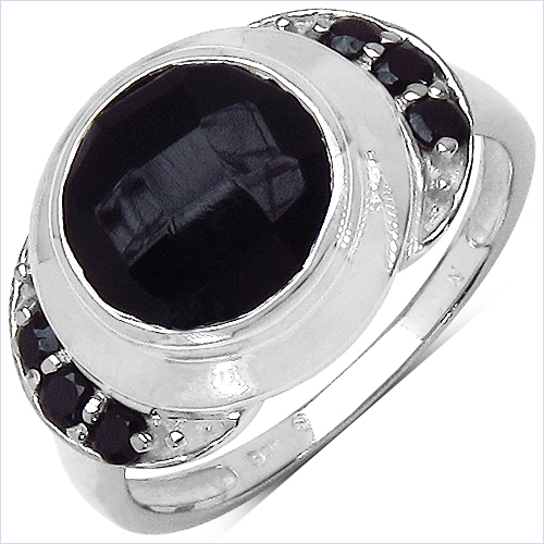 Rings-2.64 Carat Genuine Black Onyx & Black Spinel .925 Sterling Silver Ring