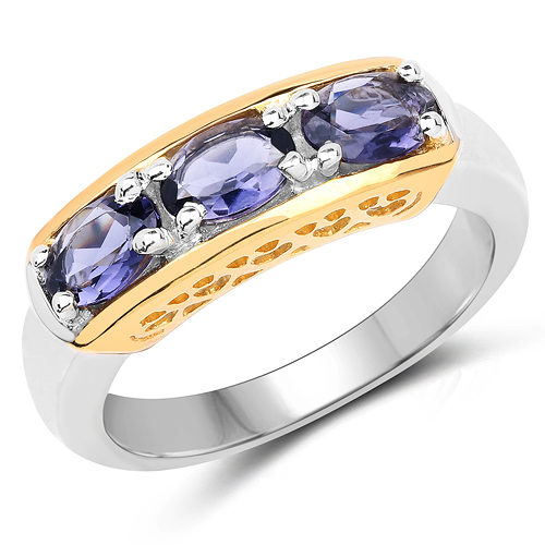 Rings-Two Tone Plated 1.23 Carat Genuine Iolite .925 Sterling Silver Ring