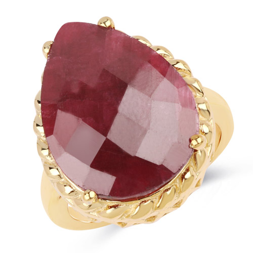 Ruby-14K Yellow Gold Plated 18.30 Carat Genuine Ruby .925 Sterling Silver Ring
