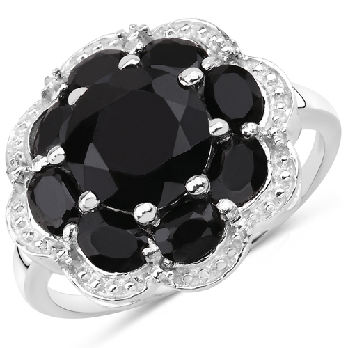 Rings-4.19 Carat Genuine Black Spinel .925 Sterling Silver Ring