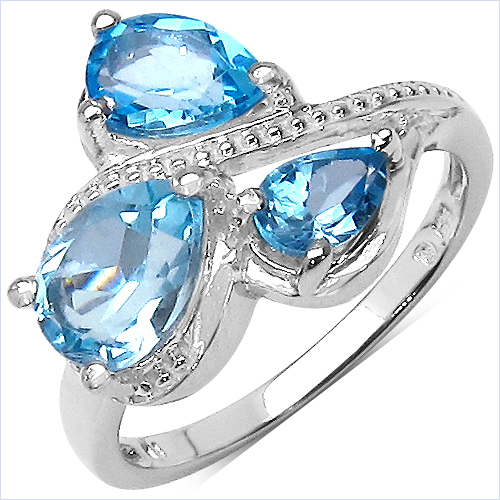 Rings-2.48 Carat Genuine Blue Topaz & Swiss Blue Topaz .925 Sterling Silver Ring
