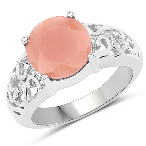Rings-3.30 Carat Genuine Peach Moonstone .925 Sterling Silver Ring