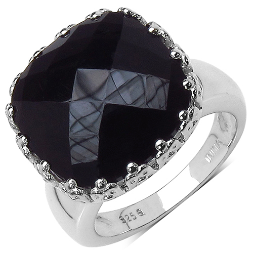 Rings-11.34 Carat Genuine Black Onyx .925 Sterling Silver Ring