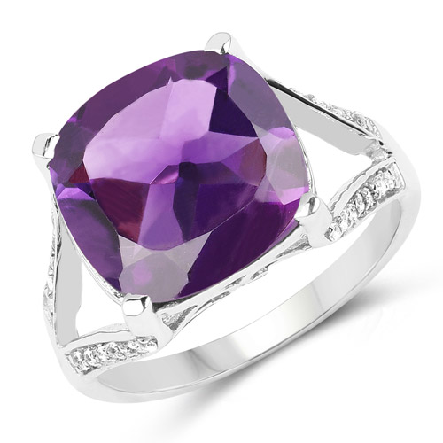 Amethyst-5.99 Carat Genuine Amethyst and White Topaz .925 Sterling Silver Ring