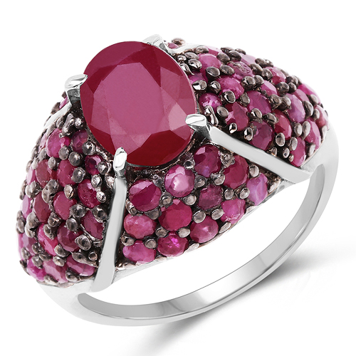 Ruby-5.15 Carat Genuine Glass Filled Ruby & Ruby .925 Sterling Silver Ring