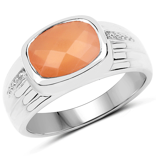 Rings-2.60 Carat Genuine Peach Moonstone .925 Sterling Silver Ring