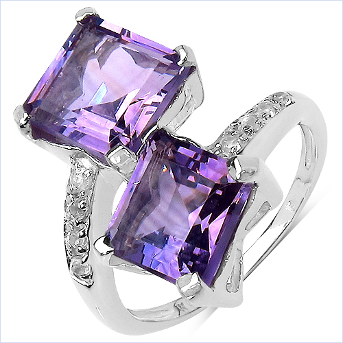 Amethyst-6.18 Carat Genuine Amethyst and White Topaz .925 Sterling Silver Ring