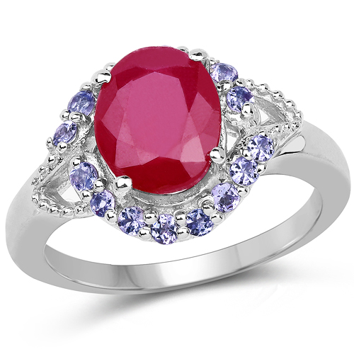 Ruby-4.03 Carat Genuine Glass Filled Ruby & Tanzanite .925 Sterling Silver Ring