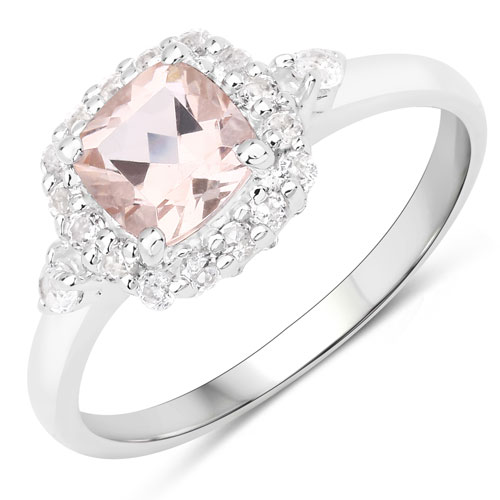 Rings-1.17 Carat Genuine Morganite and White Zircon .925 Sterling Silver Ring