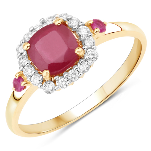 Ruby-2.00 Carat Glass Filled Ruby and White Diamond 14K Yellow Gold Ring