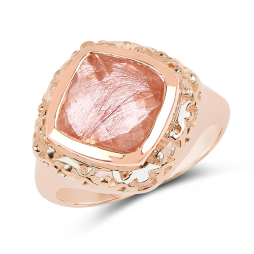 14K Rose Gold Plated 3.25 Carat Genuine Pink Rutile .925 Sterling Silver Ring