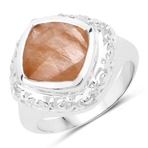 Rings-3.25 Carat Genuine Pink Rutile .925 Sterling Silver Ring