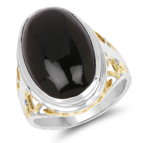Two Tone Plated 10.92 Carat Genuine Black Onyx .925 Sterling Silver Ring