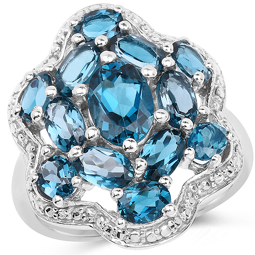 Rings-3.72 Carat Genuine London Blue Topaz .925 Sterling Silver Ring