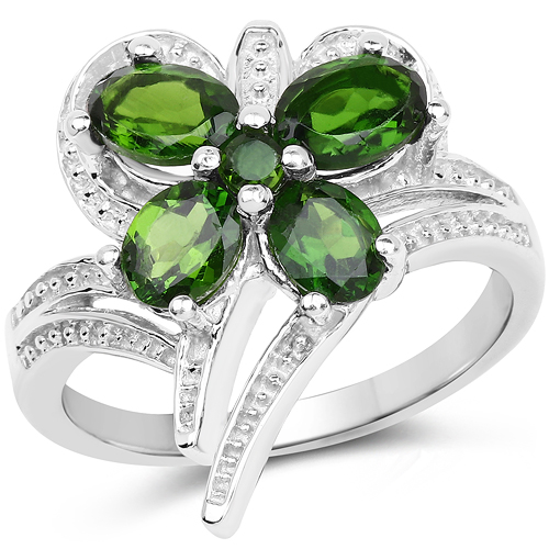 Rings-1.64 Carat Genuine Chrome Diopside .925 Sterling Silver Ring