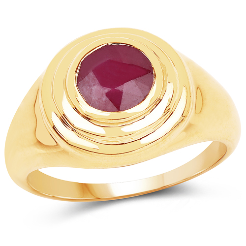 14K Yellow Gold Plated 1.65 Carat Genuine Glass Filled Ruby .925 Sterling Silver Ring