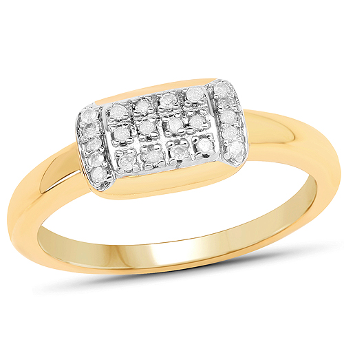 Diamond-14K Yellow Gold Plated 0.12 Carat Genuine White Diamond .925 Sterling Silver Ring