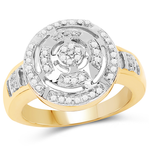 Diamond-14K Yellow Gold Plated 0.21 Carat Genuine White Diamond .925 Sterling Silver Ring