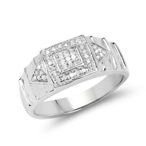 Diamond-14K White Gold Plated 0.21 Carat Genuine White Diamond .925 Sterling Silver Ring