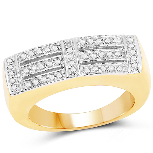 Diamond-14K Yellow Gold Plated 0.25 Carat Genuine White Diamond .925 Sterling Silver Ring