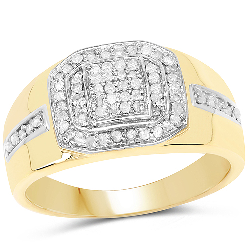 Diamond-14K Yellow Gold Plated 0.29 Carat Genuine White Diamond .925 Sterling Silver Ring